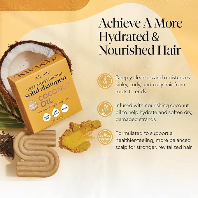 Kitsch Coconut Oil Shampoo Bar - Hydrate & Soften Dry Damaged Hair - Deep Moisturizing Curly Hair Shampoo - Safe Shampoo for Color Treated Hair - Silicone, Paraben & Sulfate Free - 3.2 oz-FemmiqueWomen