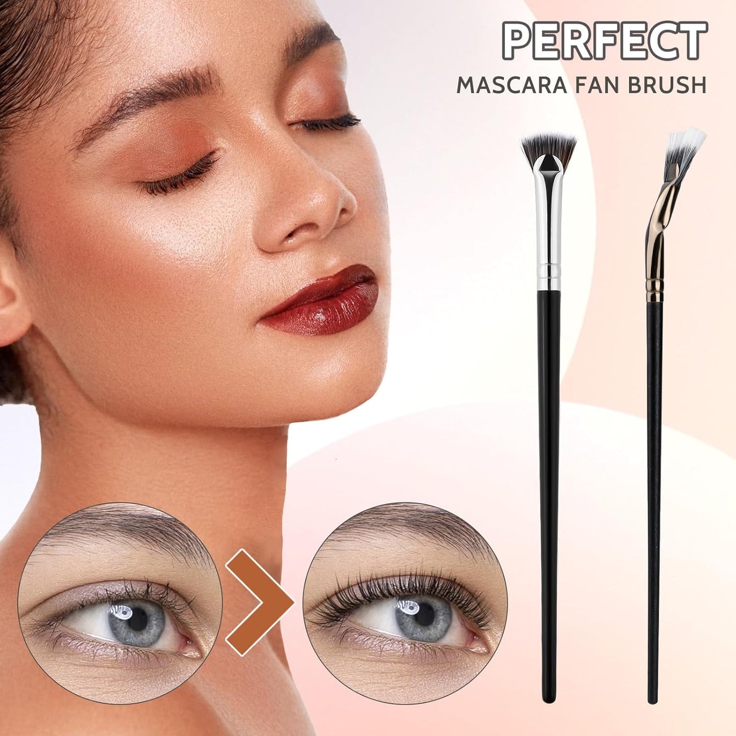 2Pcs Folding Angle Scalloped Lash Brush Multifunctional Fan Shaped Lashes Wand New Angled Eyelash Brush Separator Mascara Brushes Makeup Tool for Upper Lower Eyelash Lifted Eye Shadow Eyebrow-FemmiqueWomen