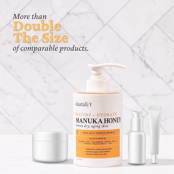 Elastalift Manuka Honey Cream Face Moisturizer & Body Butter Lotion For Dry Skin | Firming & Hydrating Miracle Balm Skin Care Moisturizing Lotion For Women, Wrinkles, & Sun Damaged Skin, 15 Fl Oz-FemmiqueWomen