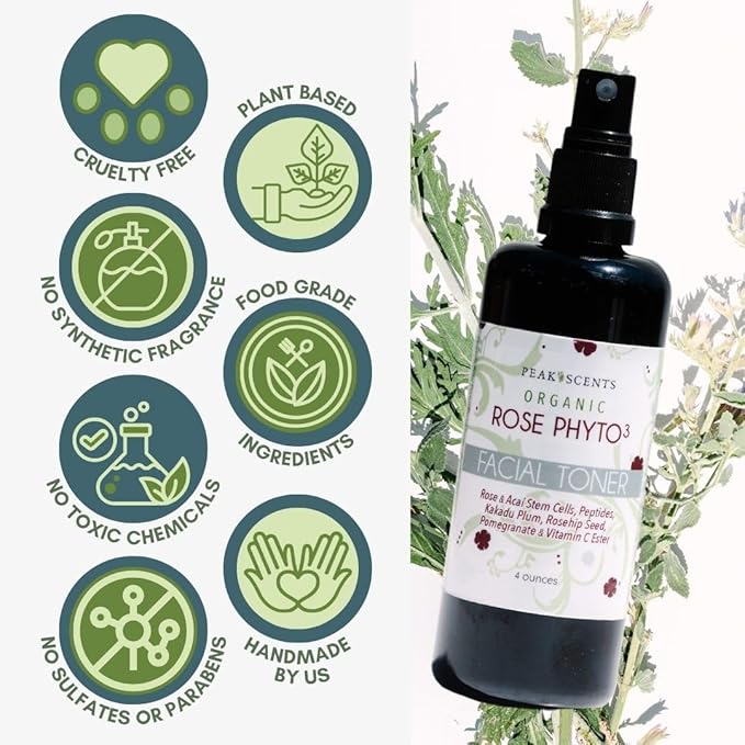 Organic Phyto³ Rose Water Facial Toner Spray - Pure Rosewater for Face, with Acaí and Herbal Extracts - Eco-Friendly and Vegan - Hydrating Rose Water Organic Face Spray (4 oz)-FemmiqueWomen
