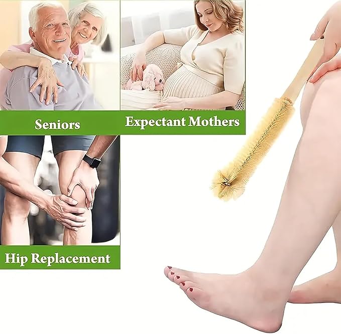 Long Handle Foot Brush for Shower,Toe Cleaning Brush for Elderly, Pregnant Moms Mobility Impaired Individuals, Easy-Grip with Hanging Hole Design (Natural Color)