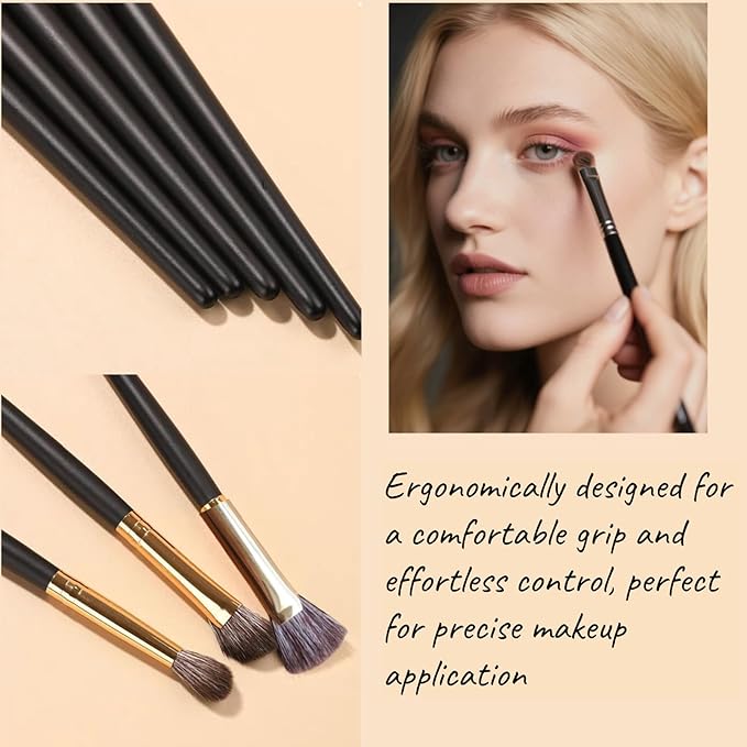 Eyeshadow Makeup Brushes Set with Case 8 PCS Soft Synthetic Hairs Eye Makeup Brushes for Blending Eyebrow Eyeliner Eyeshadow (Black)-FemmiqueWomen