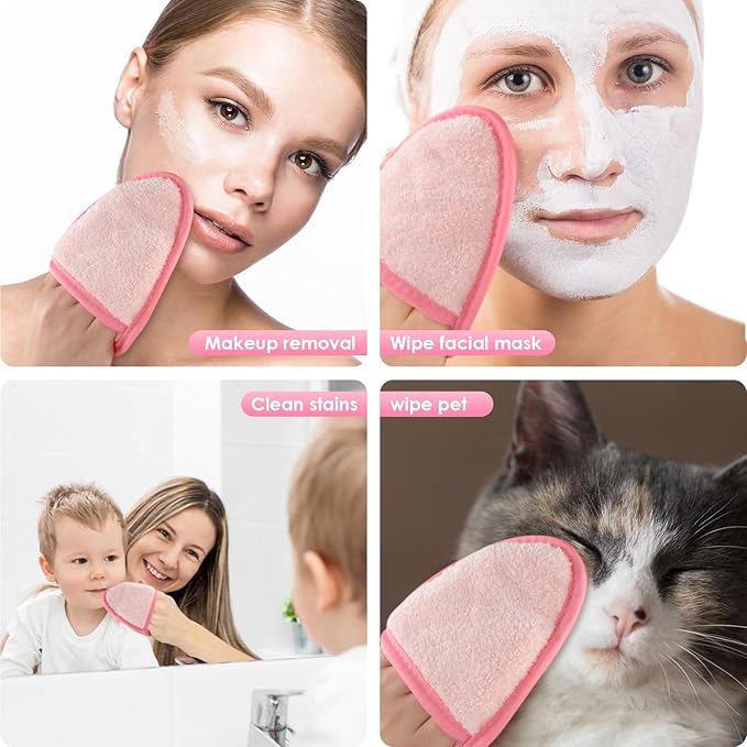 SINLAND Reusable Makeup Remover Pads For Face,Eye,Lips Microfiber Gentle Facial Cleansing Cloths for All Skin Types Friendly for Makeup Remover With Laundry Bag 5.1inchx3.93inch Pink Pack of 6-FemmiqueWomen