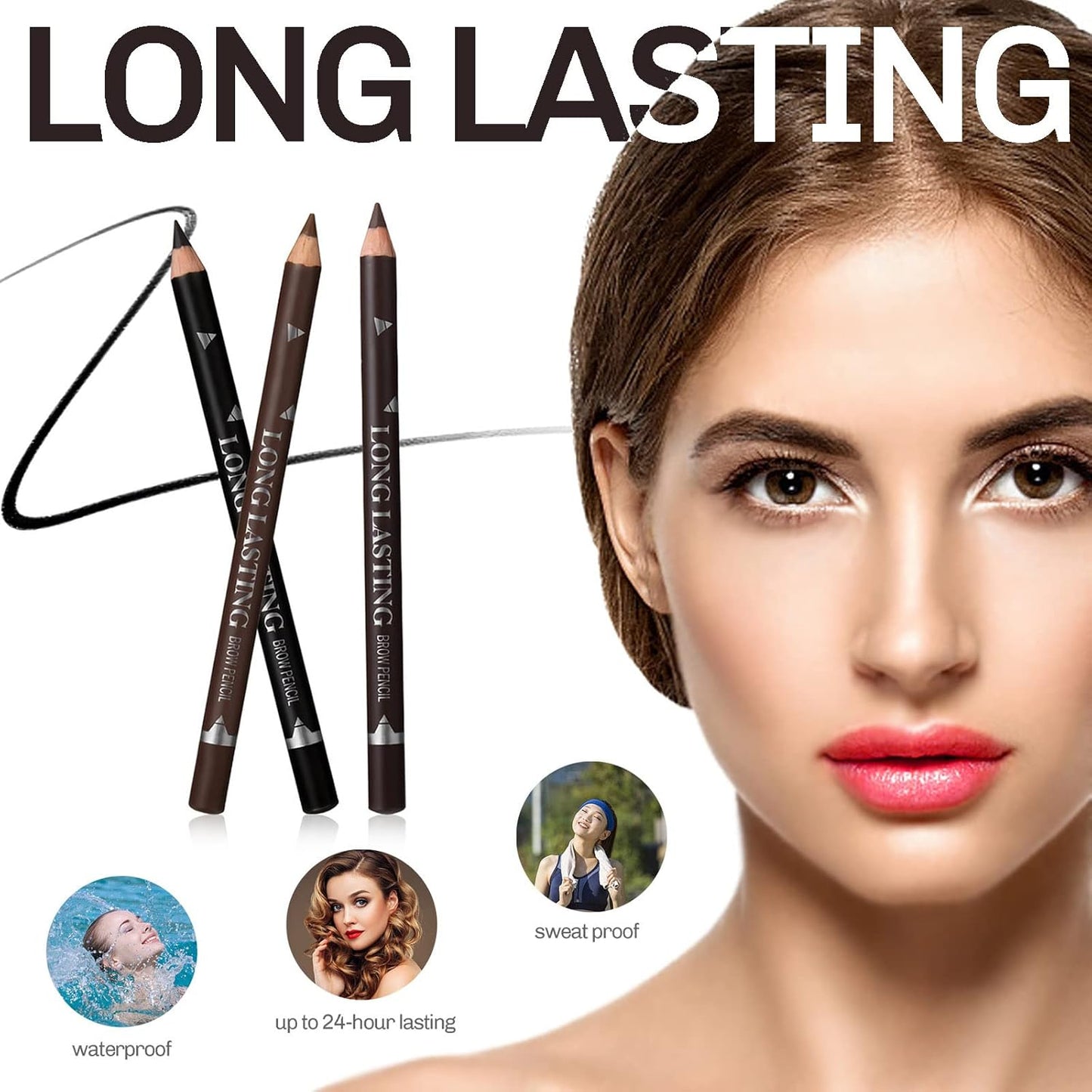 3Colors Eyebrow Pencil Eyeliner Set,Soft Textured Eyebrow Tint Pen,Easy to Color,Long Lasting,Waterproof Eye Brow Pencils for Fills in Sparse Areas and Gaps,Create a Natural Brow Makeup-FemmiqueWomen
