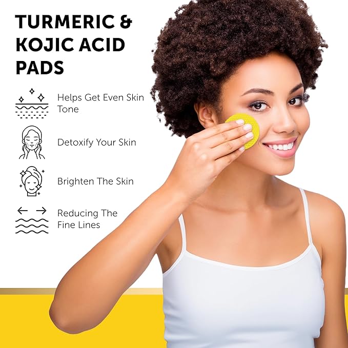 VALITIC Turmeric Kojic Acid Cleansing Pads - Exfoliating Dark Spot Remover for Face with Vitamin C, Alpha Arbutin, Niacinamide and Retinol - Kojic Acid And Turmeric Cleansing Pads - 60 Units-FemmiqueWomen