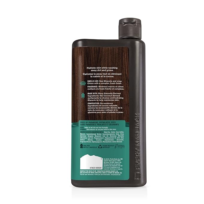 Every Man Jack Nourishing Sea Minerals + Citron Mens Body Wash for All Skin Types - Naturally Derived Ingredients - Cleanse and Hydrate Skin with Coconut and Glycerin - 24oz 2 Bottles-FemmiqueWomen