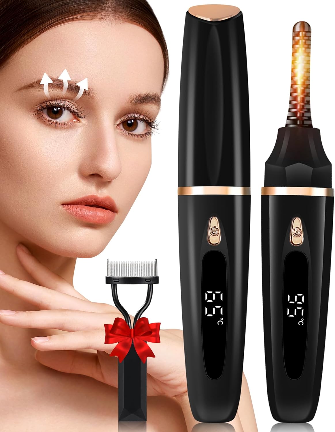 Heated Eyelash Curlers - Eye Lash Curler Heat with Eyelash Comb - Electric Eyelash Curler - Rizador De Pestañasey LED Display 3 Temp Settings USB Charge Natural Curling 24H for Women Makeup Tool Gifts-FemmiqueWomen