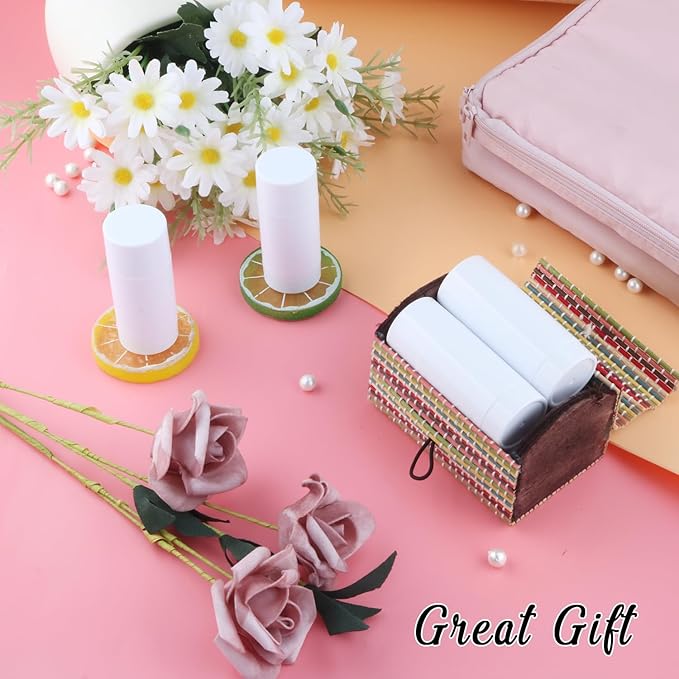 12 Pieces 15g White Plastic Deodorant Containers,Empty 1/2 oz Travel Lip Balm Tubes,Refillable Twist-UP Solid Perfume Tubes,Lipstick Tubes for DIY-FemmiqueWomen