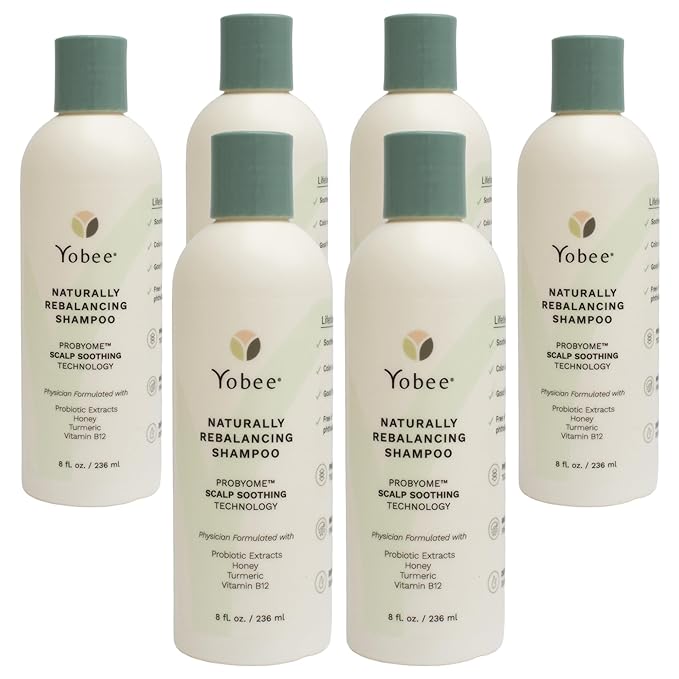Yobee Naturally Rebalancing Shampoo | Dry, Flaky & Itchy Scalp Care with Para Probiotics, Organic Honey & Turmeric, Vitamin B12 & Oat Extracts | Dandruff & Psoriasis Relief (6 Bottles)-FemmiqueWomen