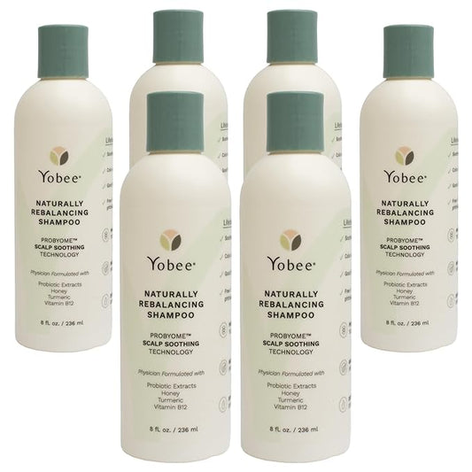 Yobee Naturally Rebalancing Shampoo | Dry, Flaky & Itchy Scalp Care with Para Probiotics, Organic Honey & Turmeric, Vitamin B12 & Oat Extracts | Dandruff & Psoriasis Relief (6 Bottles)-FemmiqueWomen