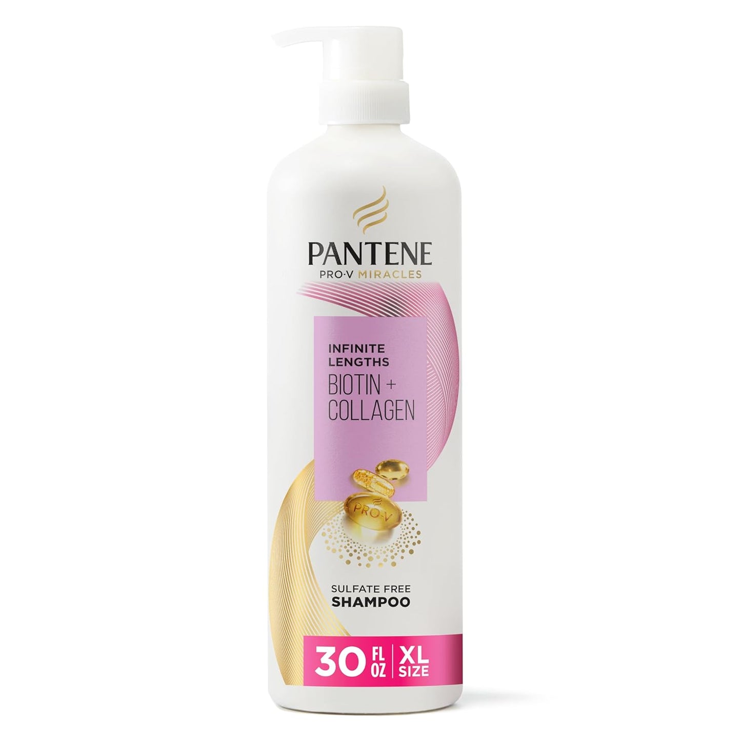 Pantene Infinite Lengths Shampoo, Sulfate Free with Biotin + Collagen, Strengthens Brittle Hair, Up to 90% Less Breakage, Safe for Color Treated Hair, Pro-V Miracles, Floral Scent, 30 Fl Oz-FemmiqueWomen