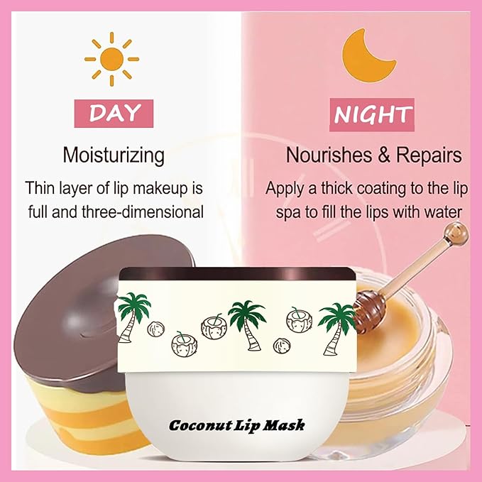 1 PCS Bee Lip Balm Lip Mask Honey Pot, Coconut Moisturizing Sleeping Lip Mask Overnight with Sticks, Lip Balm Honey Pot Lip Balm Hydrating Prevention Dry and Crack Lip Scrubs Exfoliator-FemmiqueWomen