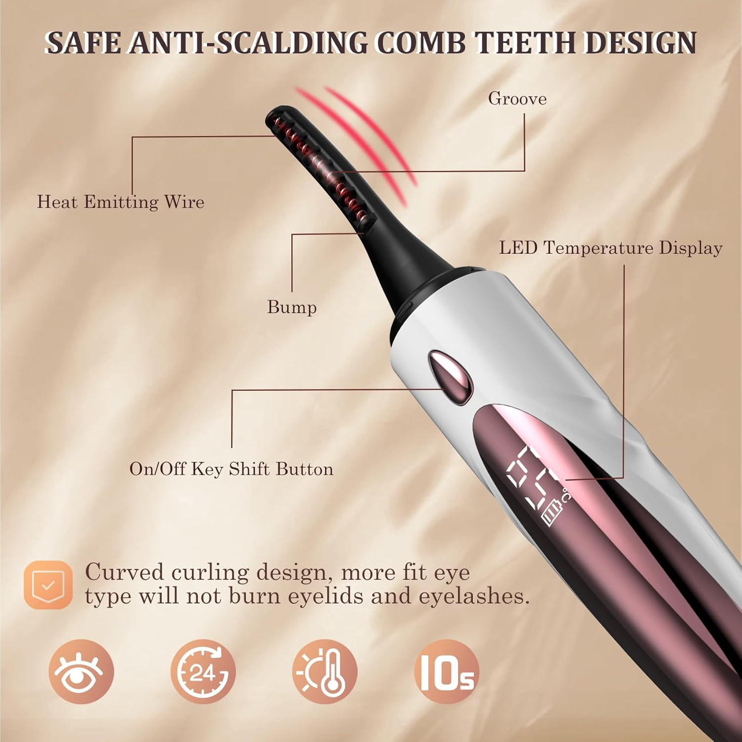 Heated Eyelash Curlers - Fast Heat up Within 10s, Electric Eyelash Curler with 4 Heating Modes, Rechargeable Electric Eyelash Curler, Heated Lash Curler for Makeup Tools with LED Display (White)-FemmiqueWomen