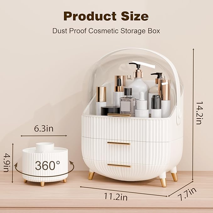 Makeup Organizers and Storage Make up Organizer for Vanity Cosmetics Skincare With Lid and Drawers Display Cases for Countertop Bathroom Women Teenager Girl Gifts(White+Brush Holder)-FemmiqueWomen