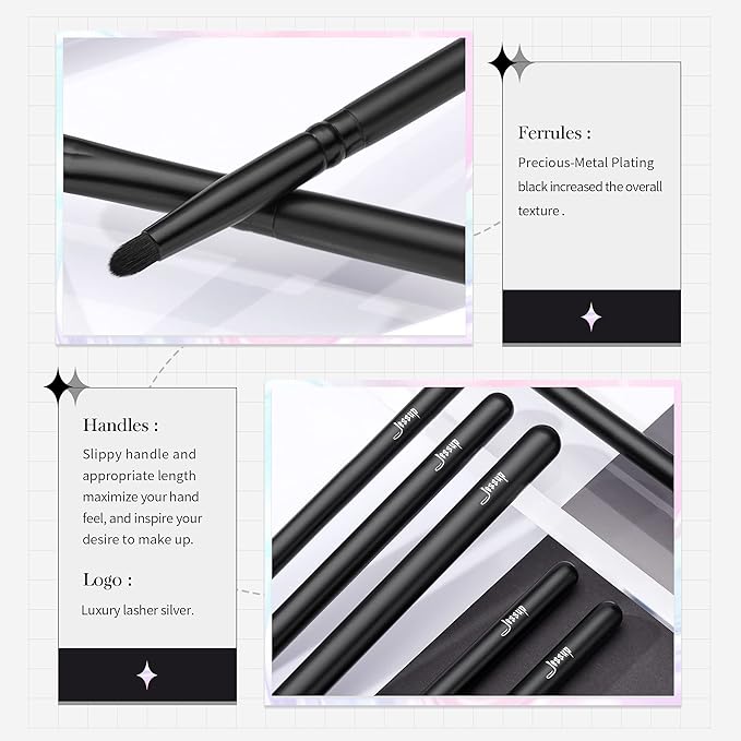 Jessup Eyeshadow Brush Set 12pcs Black Eye Makeup Brushes Set Professional with Natural Synthetic Hair for Eyebrow Eyelash Eyeliner Spoolie Blending, T322-FemmiqueWomen