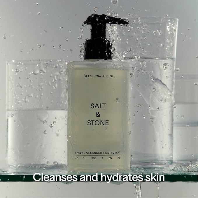 Salt & Stone Facial Cleanser for Women & Men, Spirulina & Yuzu Gentle Facial Wash with Hyaluronic Acid, Squalane, For All Skin Types, Vegan, Cruelty Free, 7.2 oz-FemmiqueWomen