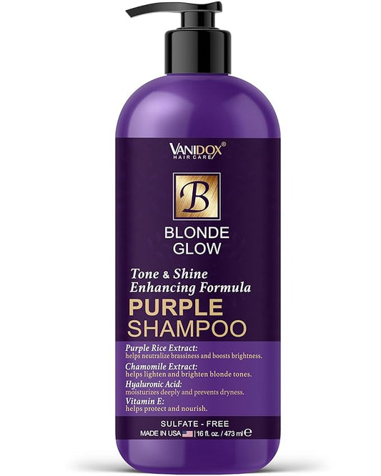 Sulfate Free Brass Toning Purple Shampoo for Blondes, Brown Highlighted, or Bleached Hair, Infused with Purple Rice Extract, Hyaluronic Acid, Vitamin E, and Chamomile Extract (16 fl oz)-FemmiqueWomen
