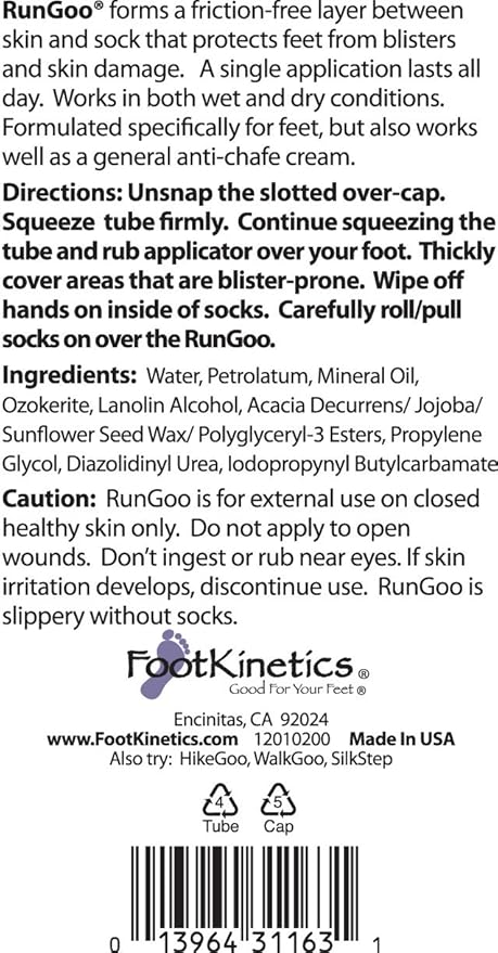 RunGoo Blister Prevention Cream for Running and Athletes - 3 oz - Long-Lasting, Sweat-Resistant Cream - Prevents Chafing, Hot Spots, and Blisters on Feet