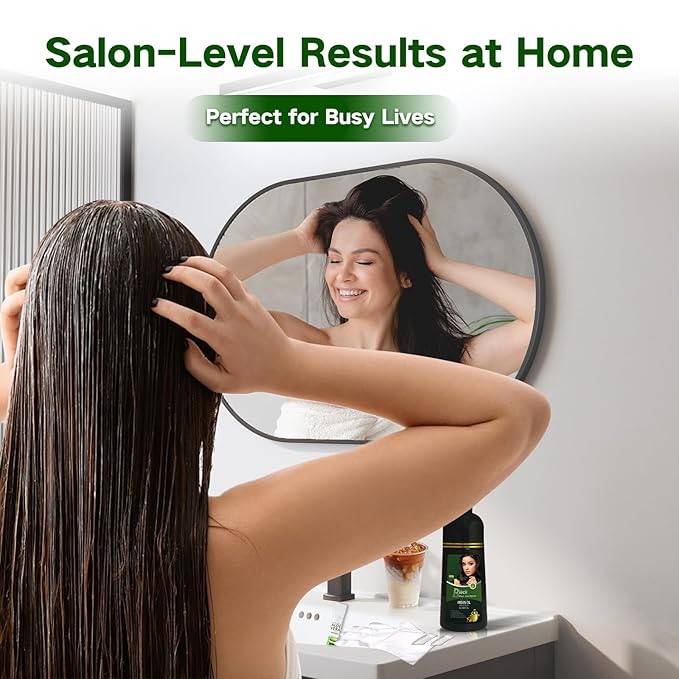 Gray Coverage Color Shampoo - 3-in-1 Color Depositing Shampoo with Herbal Formula, Ammonia-Free Hair Dye for Women & Men, Long-Lasting Root Touch Up (Dark Brown, Lasts 6 Weeks)-FemmiqueWomen