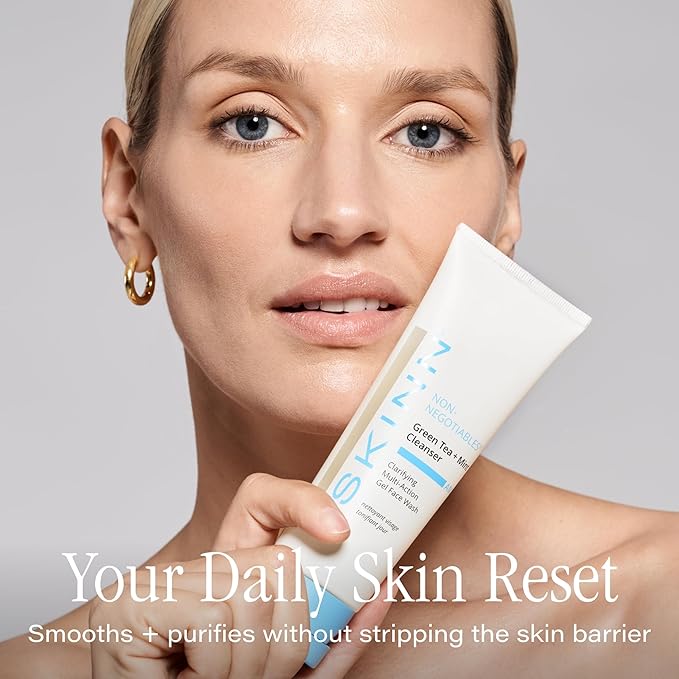 SKINN Daily Morning Face Wash, Green Tea + Mint Cleanser, 4oz - Gentle Exfoliating Facial Cleanser for All Skin Types - Formulated with Antioxidant & Botanical Oils & Salicylic Acid-FemmiqueWomen