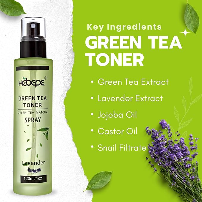 Green Tea Matcha Facial Toner Mist with Lavender, Refreshing, and Soothing Face Toner, with Jojoba Oil, Castor Oil, Snail Filtrate,120ml-FemmiqueWomen
