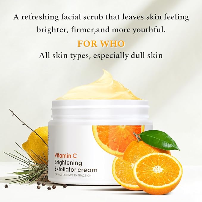 Vitamin C Face Scrub Face Exfoliator Cream Brightening Facial Scrub Exfoliating Facial Wash Microdermabrasion Facial Scrub, Gently Exfoliate Dirt and Dead Skin Cells, Improve Dark Spot, 140g/5oz-FemmiqueWomen