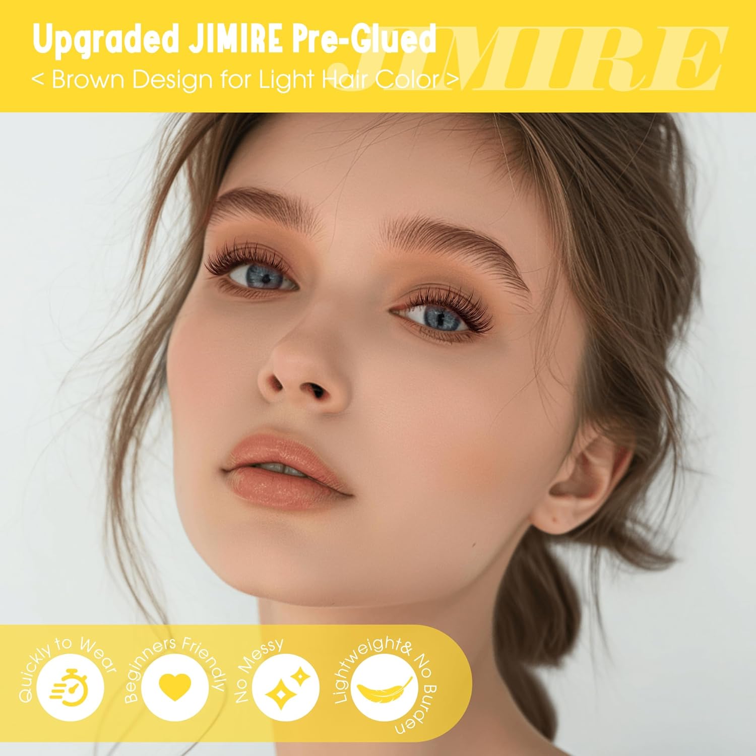 JIMIRE Brown Self-Adhesive Eyelashes - Press on Lash Clusters, Natural Look, Pre-Glued, Wispy 10-12MM Individual Lashes, Clear Band, Reusable Cluster Eyelash Extension-FemmiqueWomen