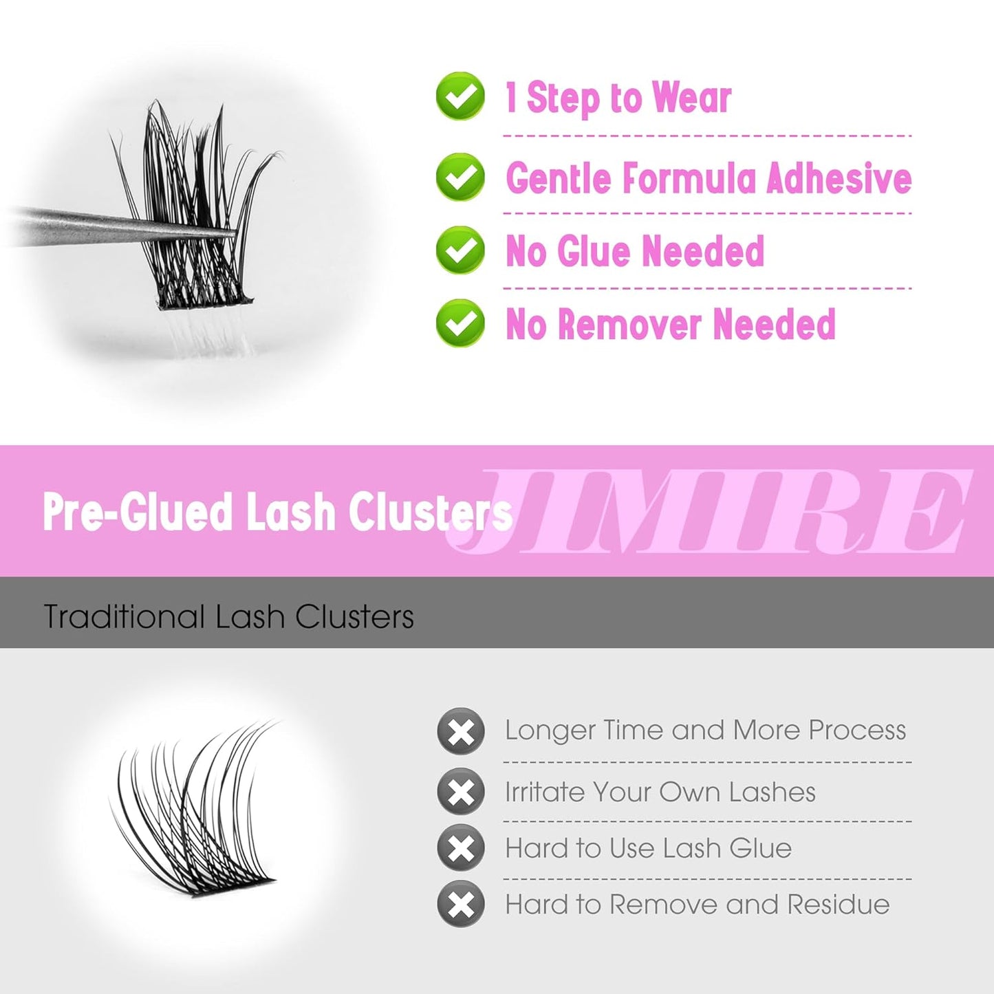 JIMIRE Self Adhesive Eyelashes Natural Wispy 8-16MM Pre Glued Lash Clusters No Glue Needed Press on Lashes Reusable Self Adhesive Lashes Classic Eyelash Clusters Easy to Apply-FemmiqueWomen
