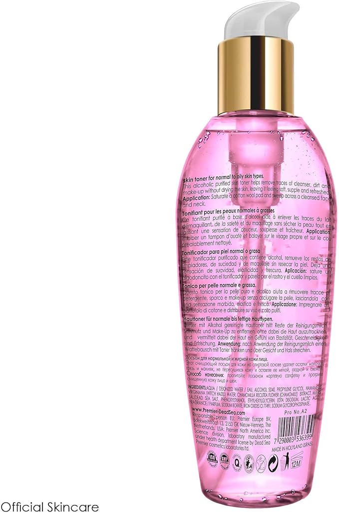 Premier Dead Sea Skin Toner Normal To Oily Skin, pH 5.5 balancing, alcoholic cleanser that is mild and gentle to skin, with natural ingredients of witch hazel and minerals 8.5fl.oz-FemmiqueWomen