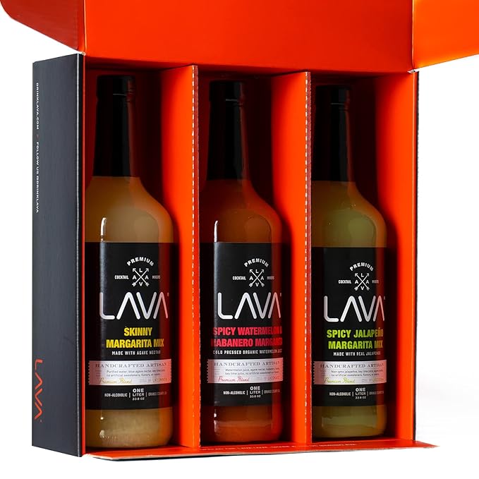 (3 Pack) LAVA Premium Margarita Mix Variety Pack Comes with Spicy Jalapeno, Skinny Margarita, & Spicy Watermelon Habanero, 1-Liter (33.8oz)-FemmiqueWomen