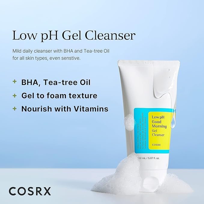 COSRX Low pH Good Morning Gel Face Cleanser, 5.07 fl oz, BHA Face Wash, Daily Mild Face Cleanser for Sensitive Skin, PH Balancing, Korean Skin Care, Korean Face Wash-FemmiqueWomen