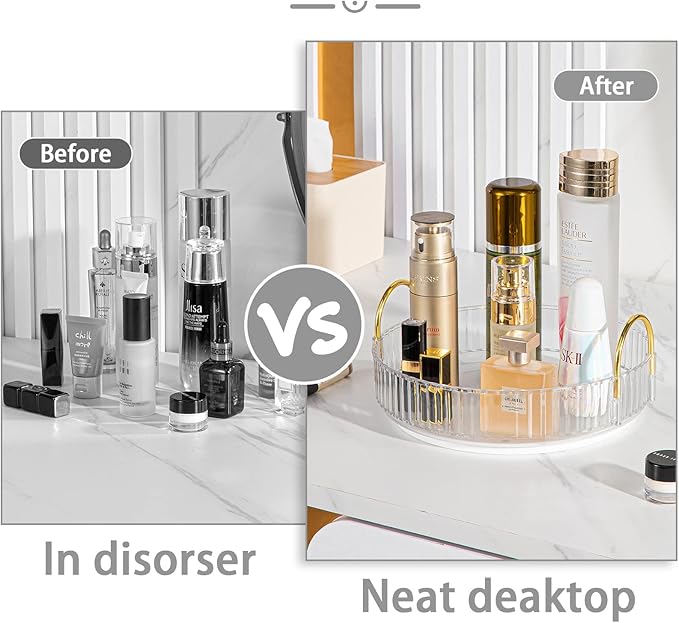 Rotating Makeup Organizer for Vanity, High-Capacity Skincare Clear Make Up Storage Perfume Organizers Cosmetic Dresser Organizer Countertop 360 Spinning (Clear, 1 Tier)-FemmiqueWomen