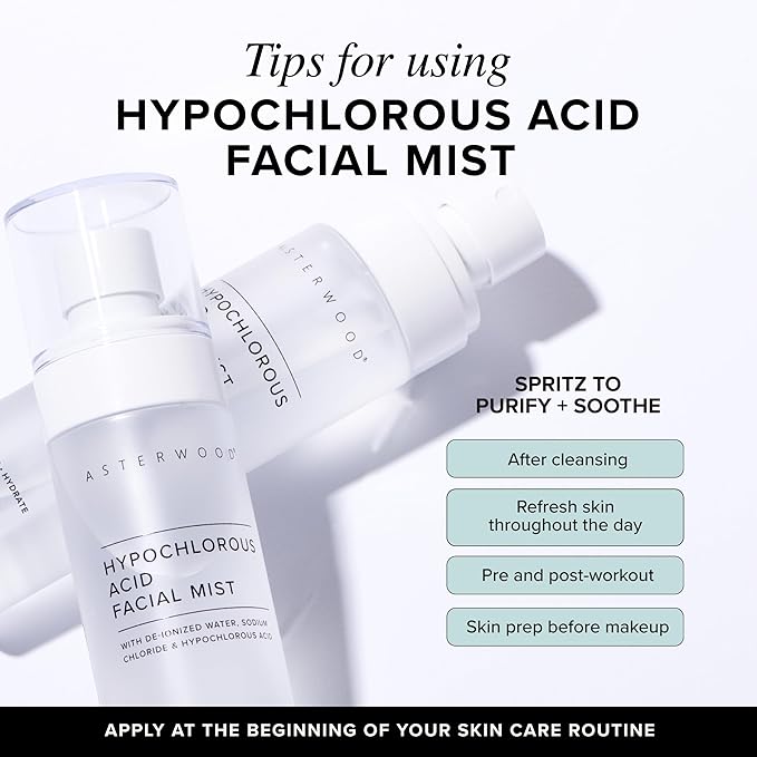 Asterwood Hypochlorous Acid Spray for Face - Targets Acne, Redness, Irritation - Multi-Purpose Skin Repair - Antibacterial, Antimicrobial - After Gym/Post-Workout Facial Mist - 4 Fl Oz-FemmiqueWomen