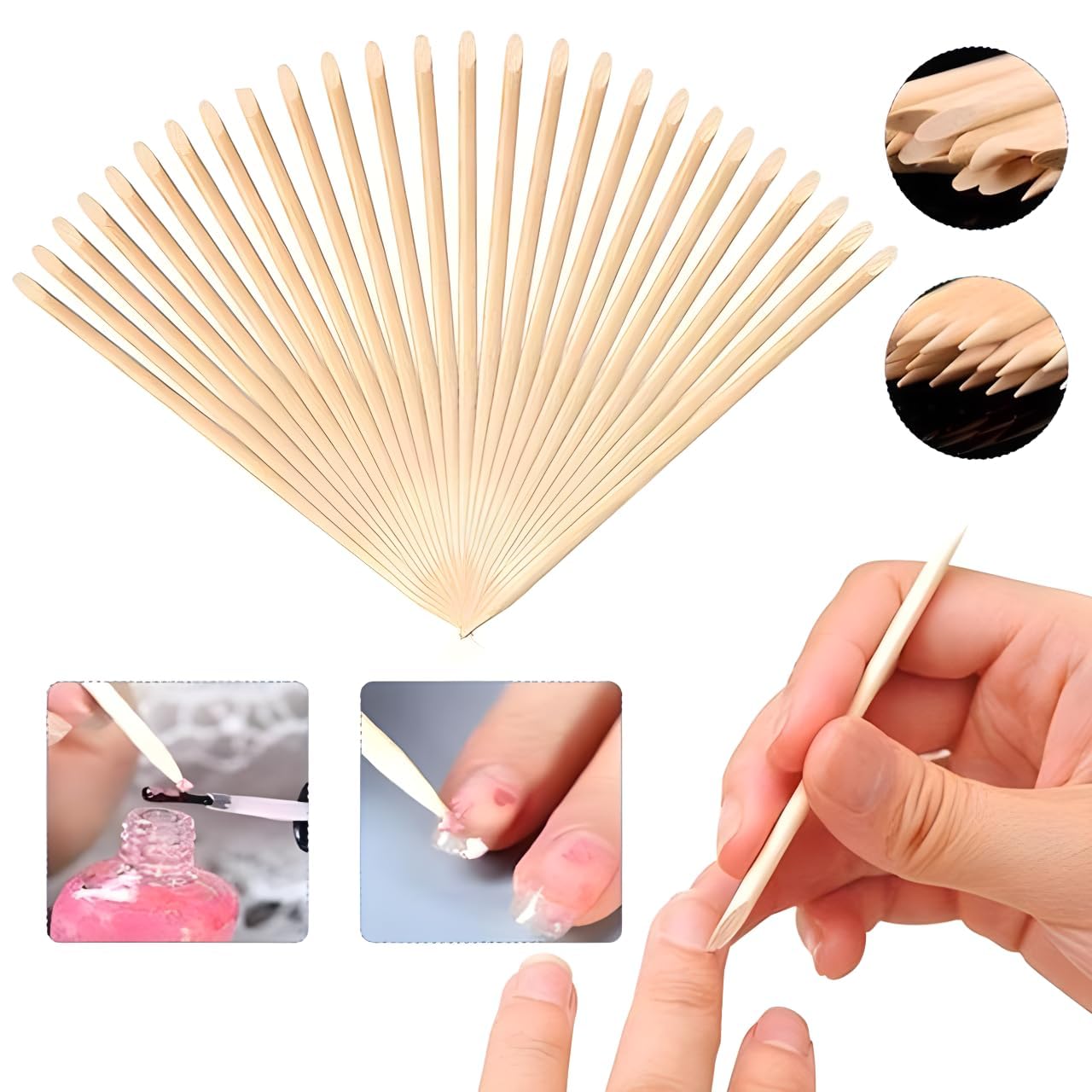100-Pack Nail Art Wood Stick, Double Heads Nail Cuticle Pusher Remover Manicure Pedicure Tool-FemmiqueWomen