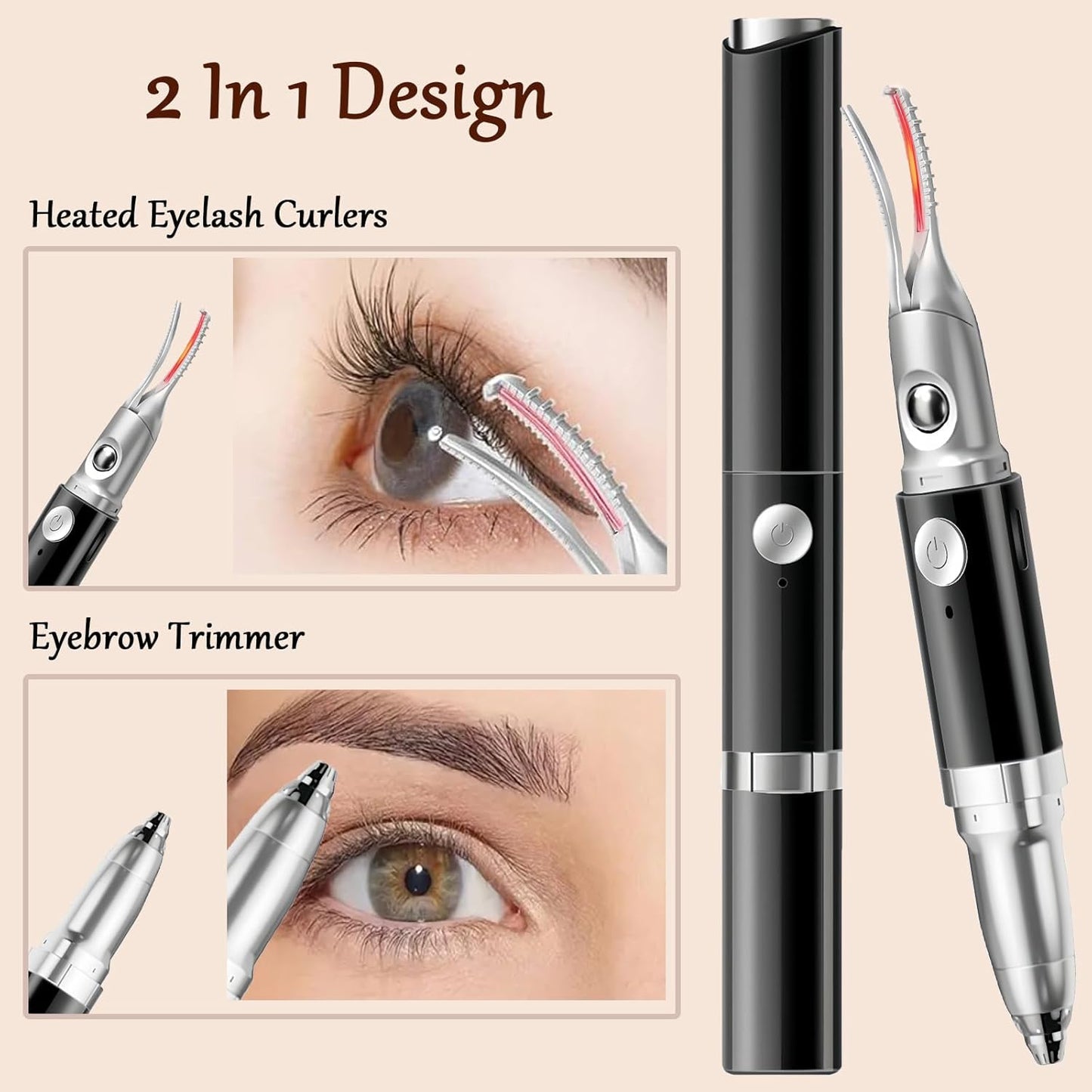 2 in 1 Heated Eyelash Curlers and Eyebrow Trimmer for Women, Electric Eyelash Curler with 2 Temperature Modes Anti-Burn USB Rechargeable Heated Eyelash Curler, Ideal Gift for Women XIN613-FemmiqueWomen