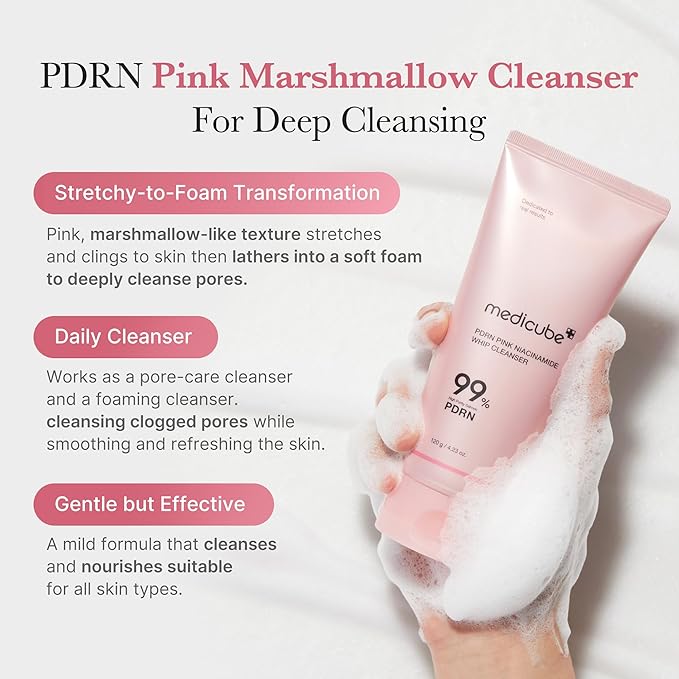 medicube PDRN Marshmallow Whip Cleanser | Face Wash, Cleansing Foam for Pore Care & Uneven Skin Tone | Gentle Daily Deep Cleansing | Hydrating and Nourishing Facial Cleanser | Korean Skincare-FemmiqueWomen
