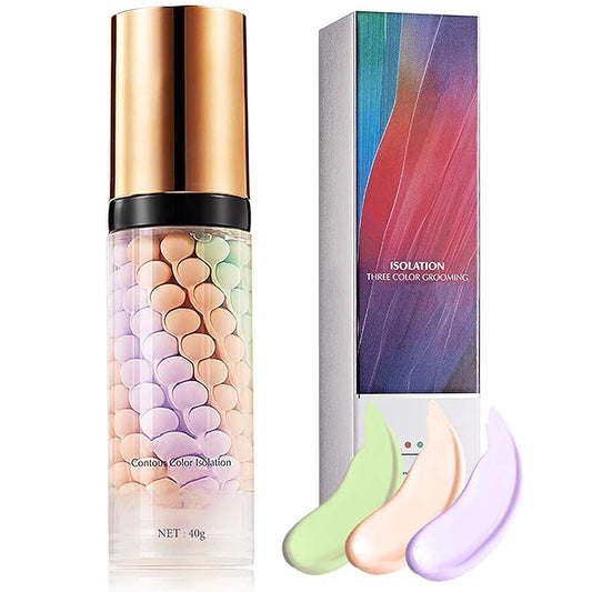 1 Pcs One Step Color Corrector,Natural Isolation Cream,Face Primer Makeup Tricolor Tinted Moisturizer,Oil Control & Moisturizing Skin Tone Correcting and Brightening Primer Concealer Foundation-FemmiqueWomen