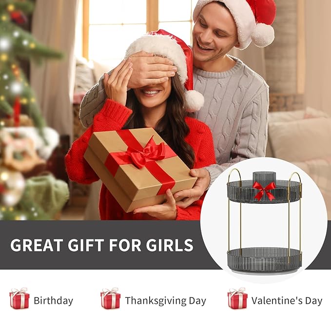 360° Rotating Makeup Organizer, Large-Capacity Skincare Make Up Storage 2 Tier Perfume Organizers Cosmetic Dresser Organizer with Makeup Brush Holder, Fits Bedroom, Bathroom, Vanity Shelf Countertop-FemmiqueWomen