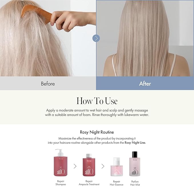 Rosy Night Repair Shampoo – Anti-Dandruff & Damage Repair with Damask Rose Water & Ceramide – Color Safe, Silicone & Sulfate Free (15.22 fl. Oz)-FemmiqueWomen