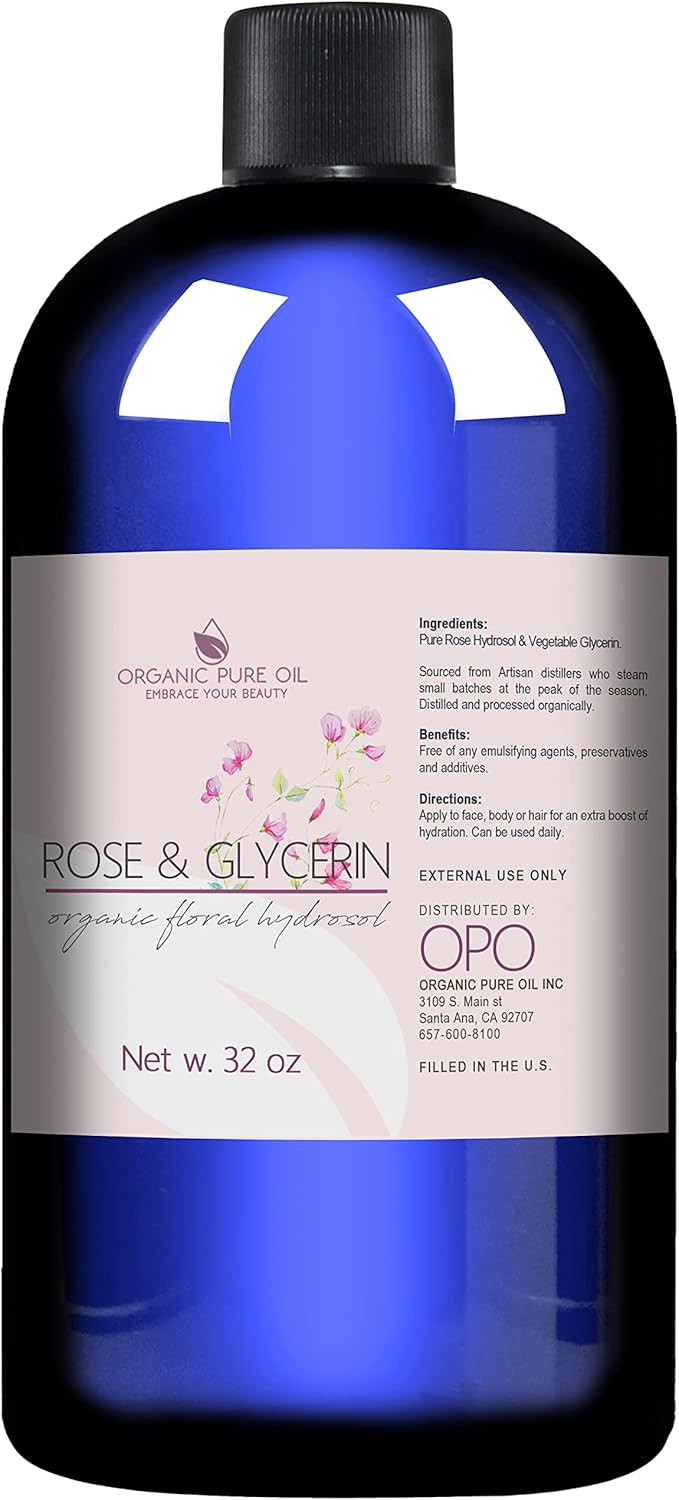 Rosewater Glycerin Mist Toner Bulk Spray Facial Body Floral Cleanser Pure Rose Hydrosol Vegetable Glycerine Moisturizing Cleansing Toning Mix Face Skin Hair Body - Packaging May Vary (32 Ounces)-FemmiqueWomen
