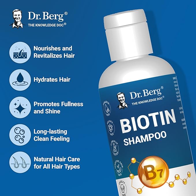 Dr. Berg Biotin Shampoo for Men & Women (Improved High-Performance Formula) - Independently Tested & Certified Paraben- Sulfate- & Silicone-Free - Infused w/Biotin, Argan Oil & Botanicals - 8 Fl oz-FemmiqueWomen