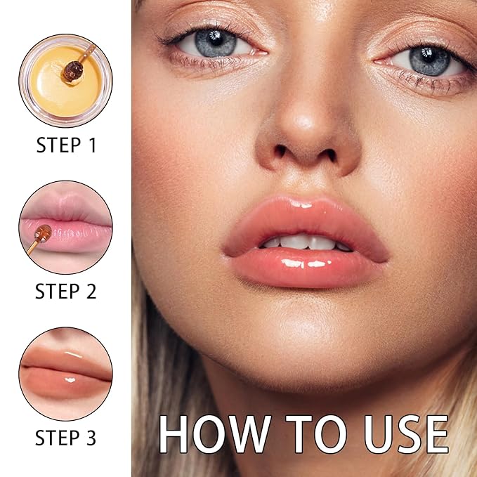 2PCS Lip Mask Overnight, Honey&Strawberry Moisturizing Repair Sleeping Lip Balm, Fade Lip Lines Bee Lip Balm, Hydrating &Prevention Dry and Crack Lip Scrubs Exfoliator (Strawberry & Strawberry)-FemmiqueWomen