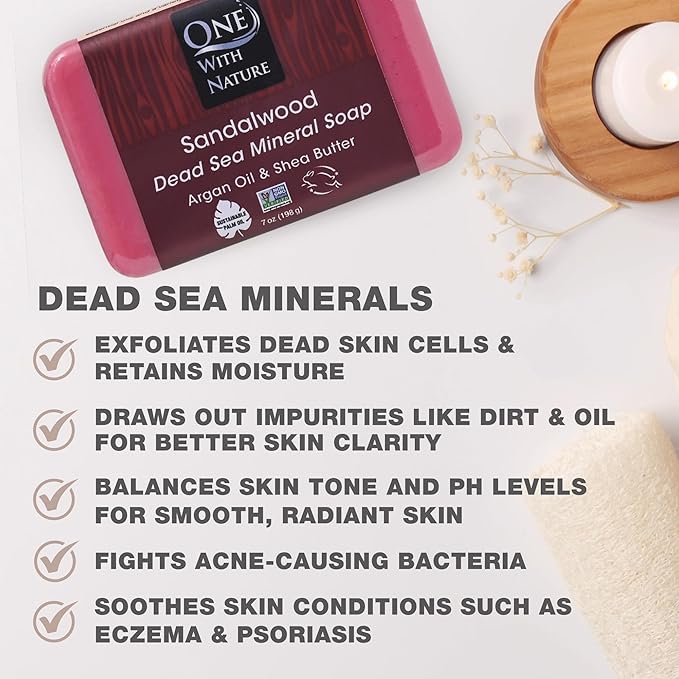 One With Nature Dead Sea Salt Sandalwood Soap 7oz 3-Pack – Purifying and Exfoliating Soap Bar with Dead Sea Minerals and Sandalwood for Face & Body, for Men & Women-FemmiqueWomen
