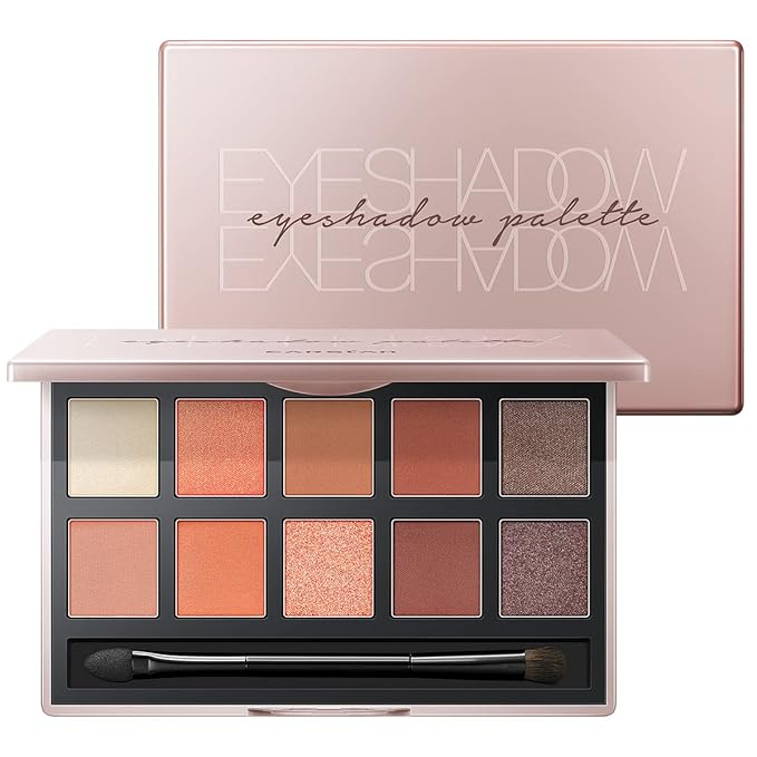 10 Color Eyeshadow Palette, Matte, Shimmer, Glitter Pigment Eye Shadow Makeup Pallete, Neutral Nudes Sunny Orange Eye Makeup Palette with Brush & Mirror, 01.Sunset-FemmiqueWomen