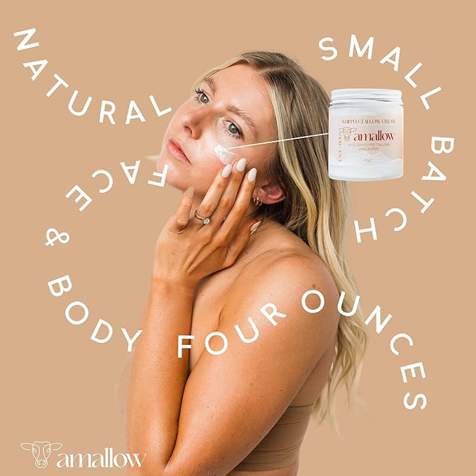 Amallow 100% Grass Fed Beef Tallow for Skin Care - Face + Body - Whipped Moisturizer for Sensitive Skin - Natural Lotion, 4 FL. oz. (Unscented)-FemmiqueWomen