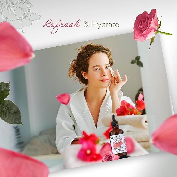 HBNO California Bottled Organic Rose Water for Face 4 fl oz (120ml) - USDA Certified Organic Rose Water Spray for Cleansing- Pure Rosewater for Hair - Rosewater Face Mist-FemmiqueWomen