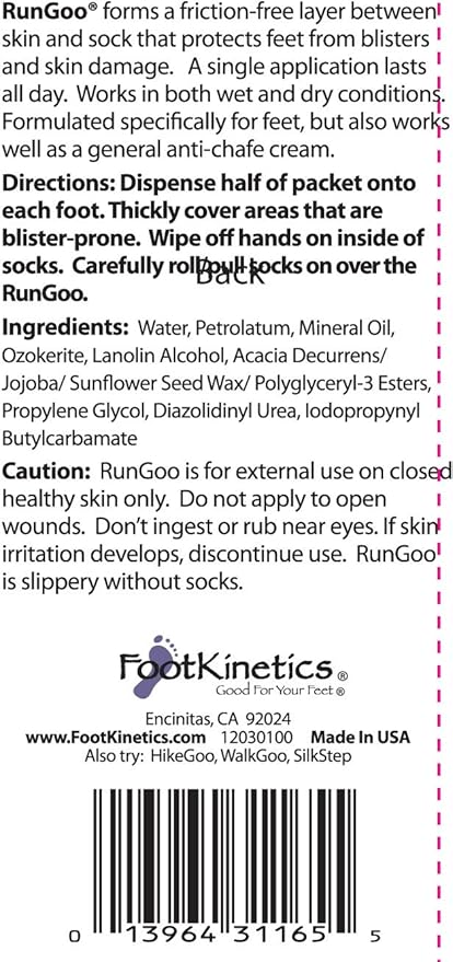 RunGoo Blister Prevention Cream for Running and Athletes - 5 Single-Use Packets - Long-Lasting, Sweat-Resistant Cream - Prevents Chafing, Hot Spots, and Blisters on Feet
