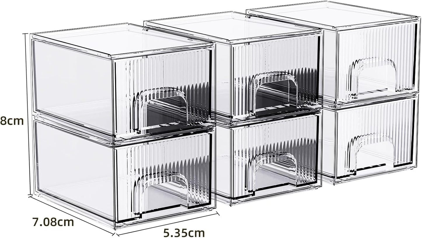 ZHIAI 6 Pack Clear Stackable Storage Drawer, Acrylic Drawer, Cosmetic Organizer, Plastic Organizer for Dresser, Under, Kitchen Cabinet, Pantry, Home Organization and Storage-FemmiqueWomen