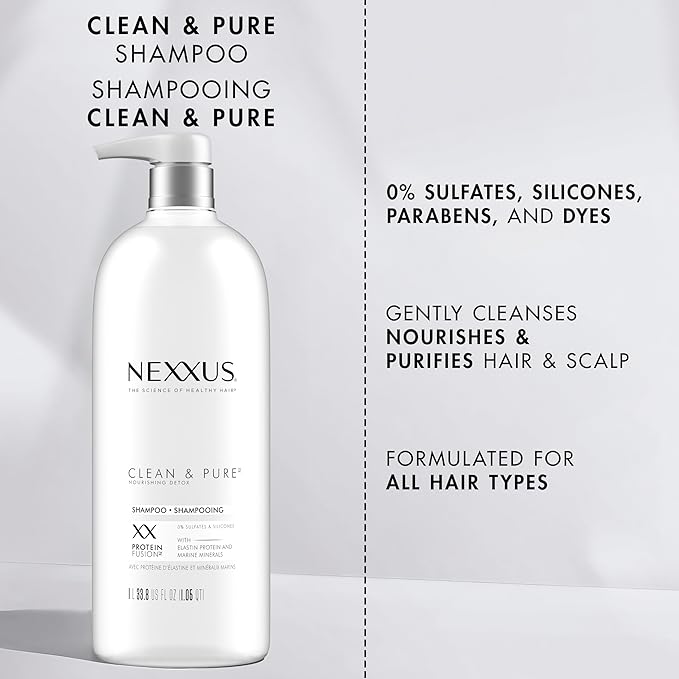 Nexxus Clean and Pure Clarifying Shampoo, With ProteinFusion, Nourished Hair Care Silicone, Dye And Paraben Free 33.8 oz-FemmiqueWomen