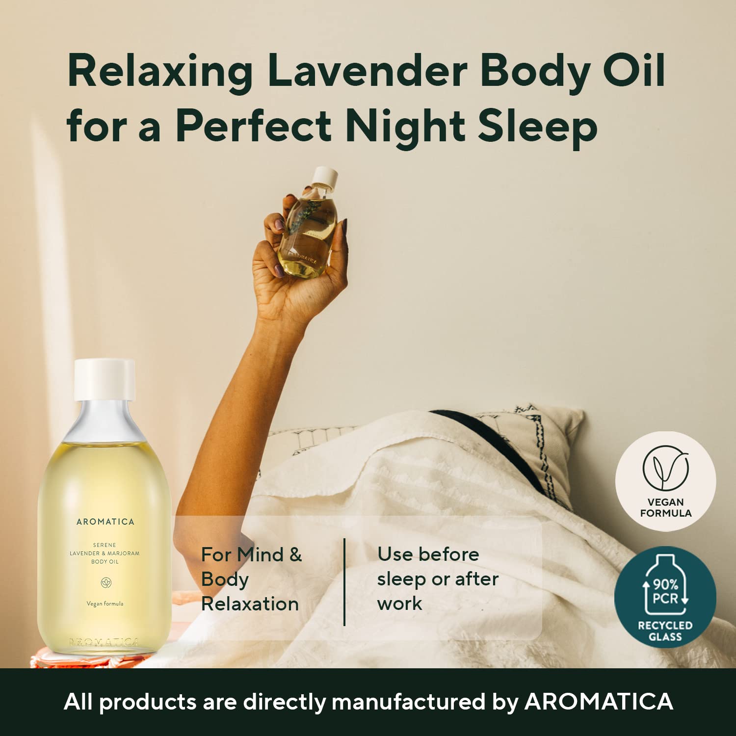 AROMATICA Serene Body Oil Lavender & Marjoram Essential Oil, Aromatherapy Oil, Scented Body Oil, After Shower Natural Oil for Women, Non-Greasy Body Serum, Body Moisturizer for Dry Skin (3.38 fl. oz)-FemmiqueWomen